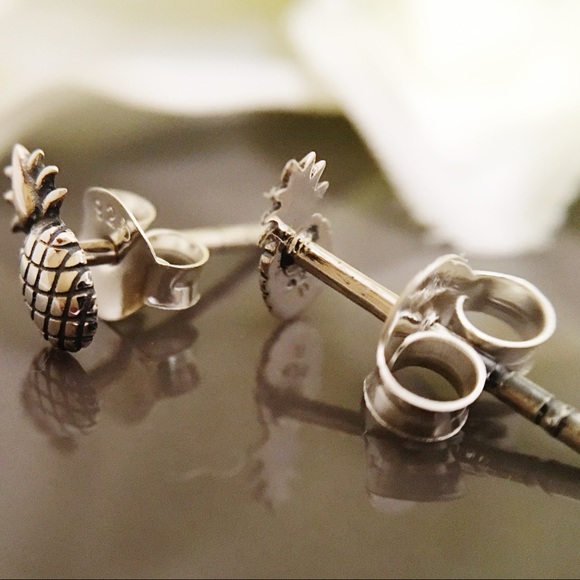Tiny Sterling Silver Pineapple Earrings - Picture 3 of 5